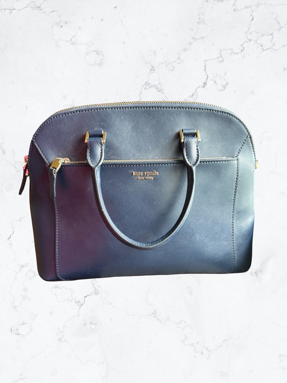 kate spade Louise Dome navy saffiano satchel with gold hardware
